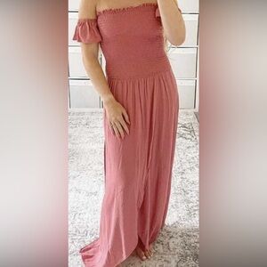 Coral peachy pink romper jumpsuit